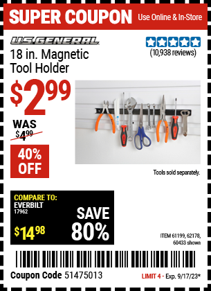 U.S. GENERAL: 18 in. Magnetic Tool Holder
