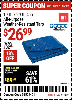 HFT: 19 ft. x 29 ft. 4 in. Blue All-Purpose Weather-Resistant Tarp