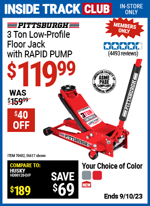 PITTSBURGH: 3-Ton Low-Profile Floor Jack with RAPID PUMP, Red - coupon
