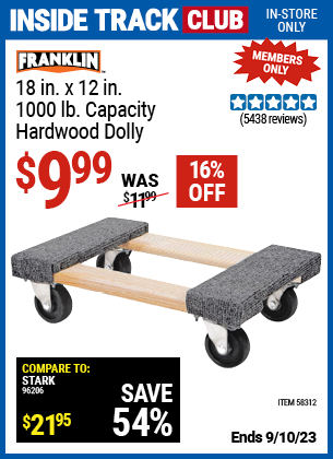 FRANKLIN: 18 in. x 12 in. 1000 lb. Capacity Hardwood Dolly - coupon