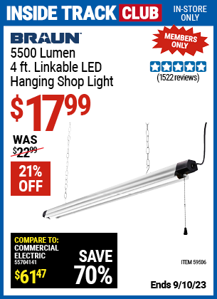 BRAUN: 5500 Lumen, 4 ft. Linkable LED Hanging Shop Light - coupon