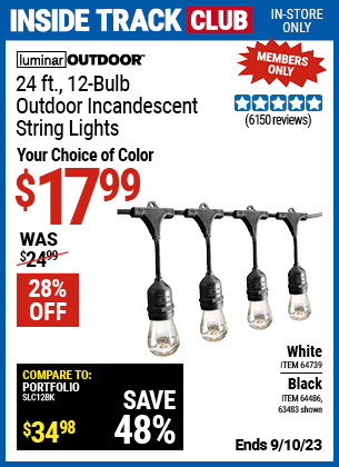 LUMINAR OUTDOOR: 24 ft., 12-Bulb Outdoor Incandescent String Lights - Coupon