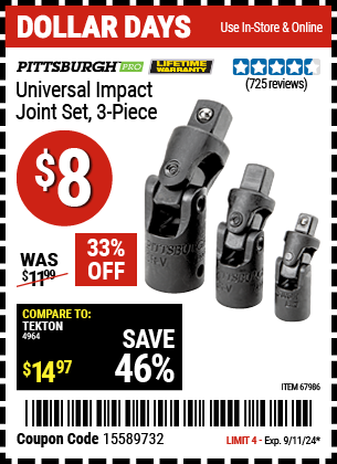 PITTSBURGH PRO: Universal Impact Joint Set, 3-Piece