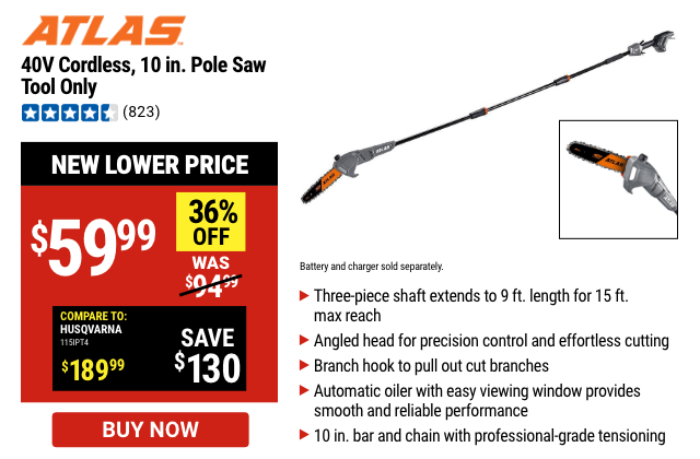 Atlas cordless deals pole saw