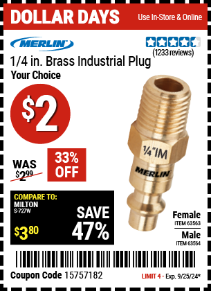 MERLIN: 1/4 in. Male Brass Industrial Plug