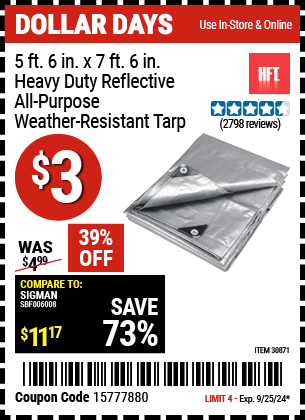 HFT: 5 ft. 6 in. x 7 ft. 6 in. Heavy Duty Reflective All-Purpose Weather-Resistant Tarp