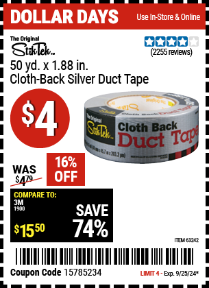 STIKTEK: 50 Yds. x 1.88 in. Cloth-Back Silver Duct Tape