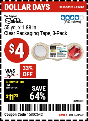 STIKTEK: 55 yds. x 1.88 in. Clear Packaging Tape, 3 Pack