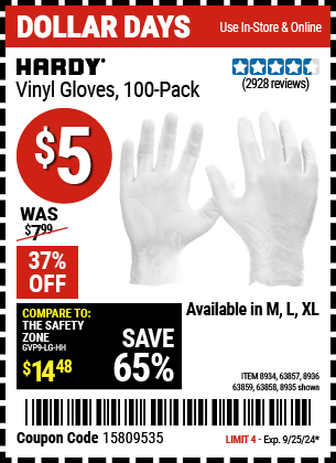 HARDY: Vinyl Gloves, 100 Pack, Large