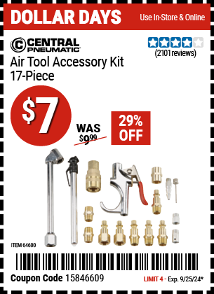 CENTRAL PNEUMATIC: Air Tool Accessory Kit, 17 Pc.