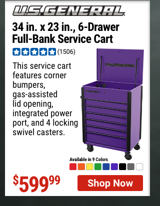 U.S. GENERAL: 34 in. x 23 in., 6-Drawer, Full-Bank Service Cart, Purple