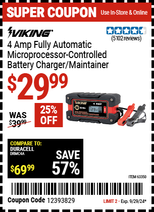 VIKING: 4Amp Fully Automatic Microprocessor-Controlled Battery Charger/Maintainer