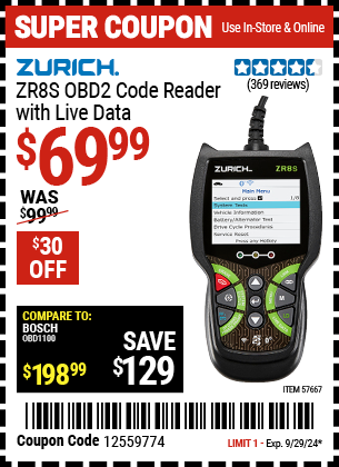 ZURICH: ZR8s OBD2 Code Reader with Live Data