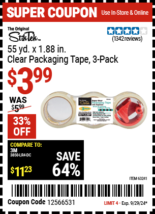 STIKTEK: 55 yds. x 1.88 in. Clear Packaging Tape, 3 Pack