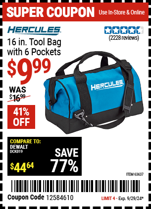 HERCULES: 16 in. Tool Bag with 6 Pockets