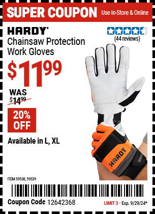 HARDY: Chainsaw Protection Work Gloves, X-Large