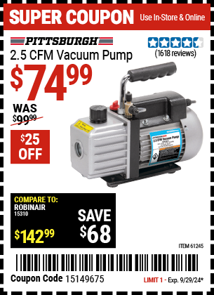 PITTSBURGH AUTOMOTIVE: 2.5 CFM Vacuum Pump