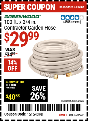 GREENWOOD: 100 ft. x 3/4 in. Contractor Garden Hose