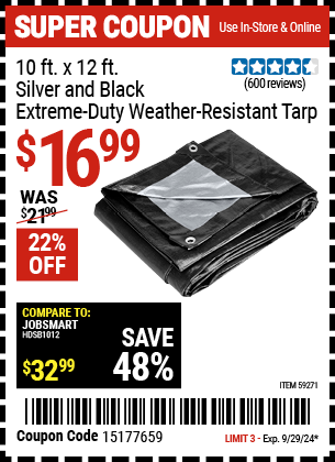 HFT: 10 ft. x 12 ft. Silver and Black Extreme-Duty, Weather-Resistant Tarp