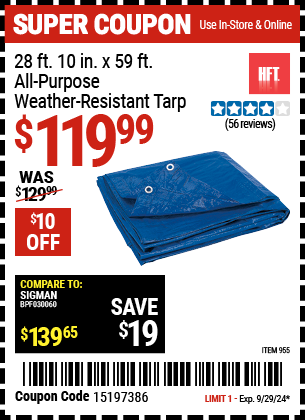 HFT: 28 ft. 10 in. x 59 ft. Blue All-Purpose Weather-Resistant Tarp