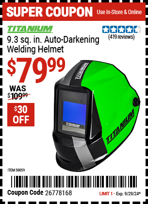 TITANIUM: 9.3 sq. in. Auto-Darkening Welding Helmet