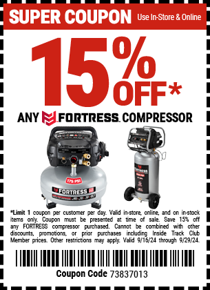 15% OFF FORTRESS AIR COMPRESSOR