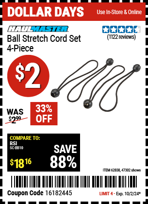 HAUL-MASTER: Ball Stretch Cord Set, 4 Piece