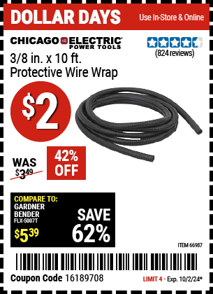 CHICAGO ELECTRIC: 3/8 in. x 10 ft. Protective Wire Wrap