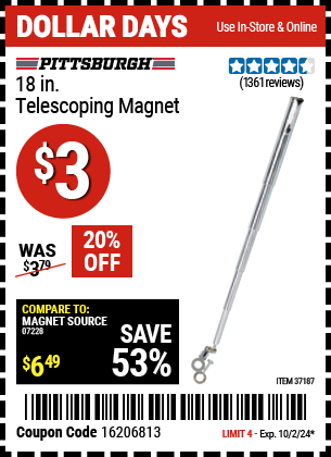 PITTSBURGH AUTOMOTIVE: 18 in. Telescoping Magnet