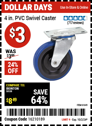 HFT: 4 in. PVC Swivel Caster