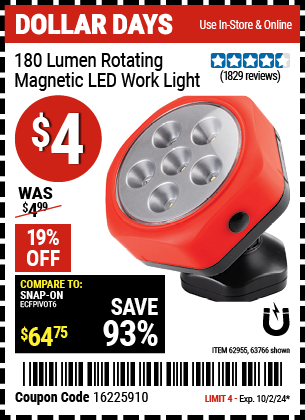 HFT: 180 Lumen Rotating Magnetic LED Work Light