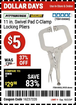 PITTSBURGH: 11 in. Swivel Pad C-Clamp Locking Pliers