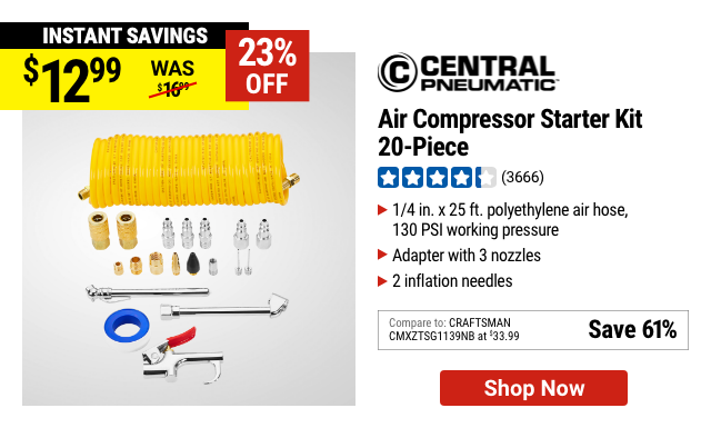 CENTRAL PNEUMATIC: Air Compressor Starter Kit, 20 Piece