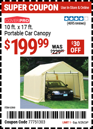 COVERPRO: 10 ft. x 17 ft. Portable Car Canopy