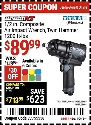 EARTHQUAKE XT: 1/2 in. Composite Air Impact Wrench, Twin Hammer, 1200 ft-lbs, Gunmetal