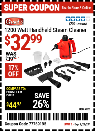 GRANT'S: 1200 Watt Handheld Steam Cleaner