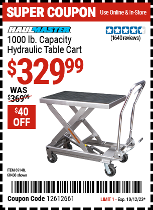 HAUL-MASTER: 1000 lb. Capacity Hydraulic Table Cart