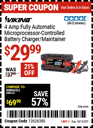 VIKING: 4Amp Fully Automatic Microprocessor-Controlled Battery Charger/Maintainer