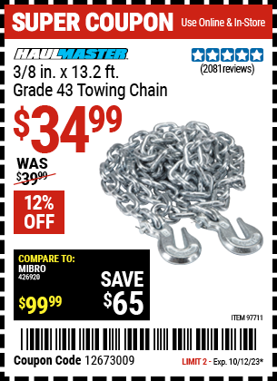 HAUL-MASTER: 3/8 in. x 13.2 ft. Grade 43 Towing Chain