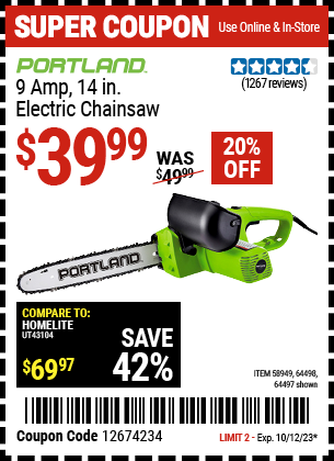 PORTLAND: 9 Amp 14 in. Electric Chainsaw