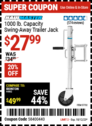 HAUL-MASTER: 1000 lb. Capacity Swing-Away Trailer Jack