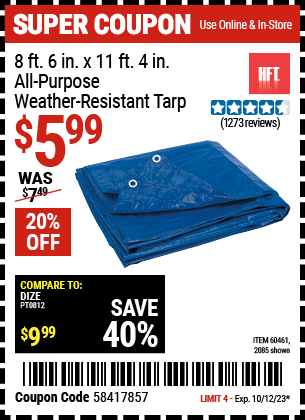 HFT: 8 ft. 6 in. x 11 ft. 4 in. Blue All-Purpose Weather-Resistant Tarp