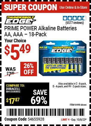 THUNDERBOLT EDGE: AA PRIME POWER Alkaline Batteries, 18 Pack - coupon
