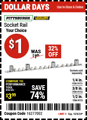 PITTSBURGH: 3/8 in. Socket Rail