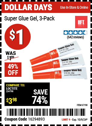 HFT: Super Glue Gel, 3 Pack