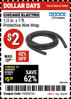 CHICAGO ELECTRIC: 1/2 in. x 7 ft. Protective Wire Wrap