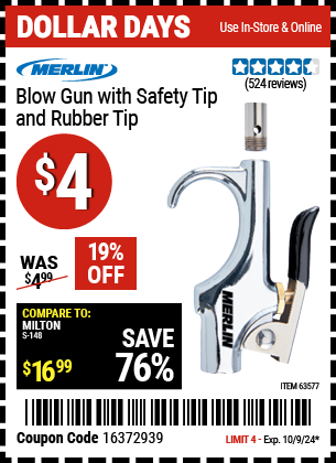 MERLIN: Blow Gun with Safety Tip and Rubber Tip