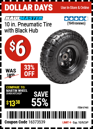 HAUL-MASTER: 10 in. Pneumatic Tire with Black Hub