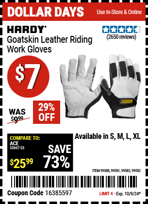 HARDY: Goatskin Leather Riding Work Gloves, Small