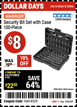 WARRIOR: Security Bit Set with Case, 100 Piece